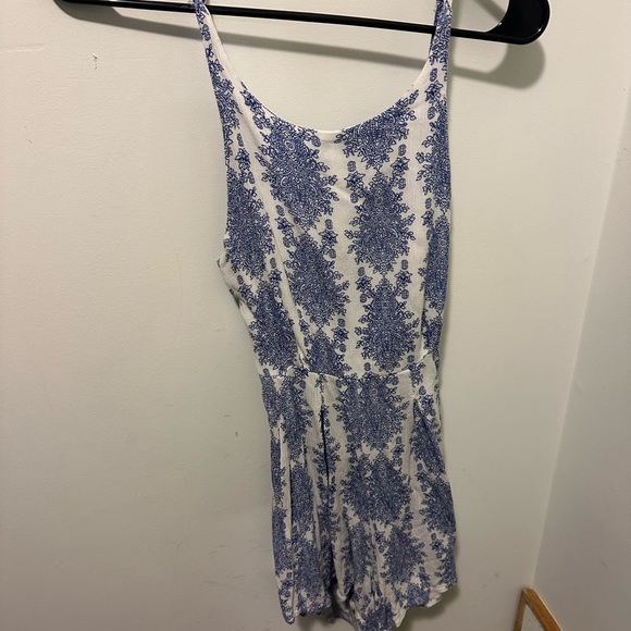 Blue and white printer romper. Women’s size small - Picture 2 of 4